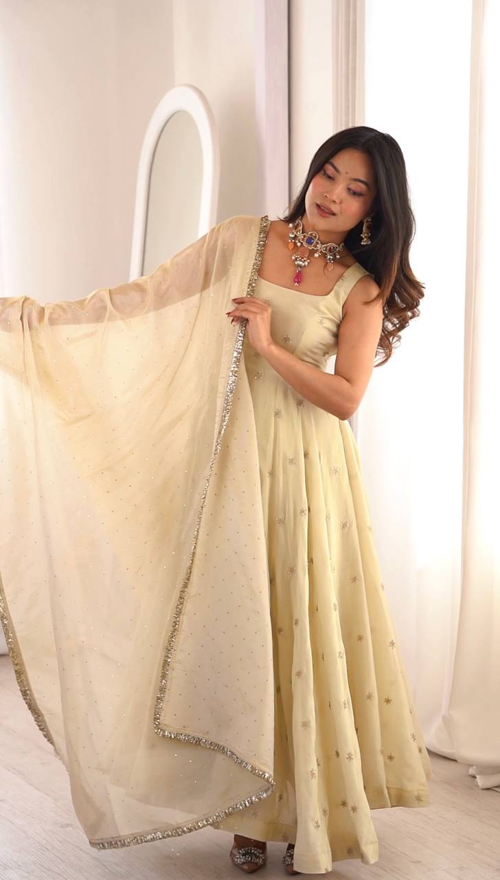 New Designer Cosmos Gold Embroidered Festive Anarkali Suit Set