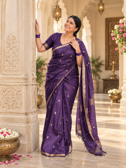 Royal Purple Maheshwari Soft Cotton Silk Festive Saree