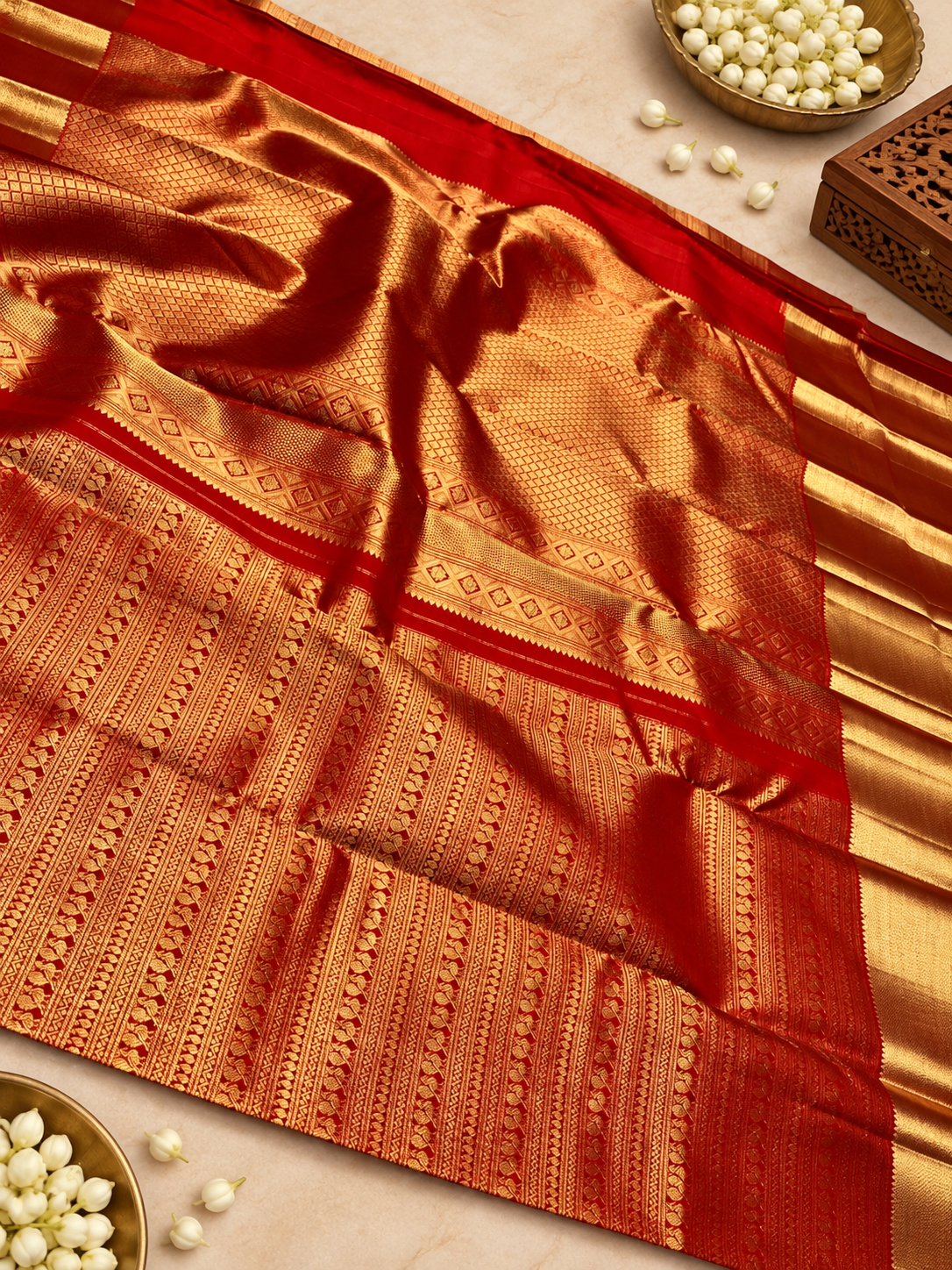 Festive Red Soft Banarasi Silk Saree With Smart Blouse Piece