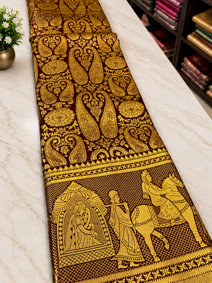 Divine Brown Soft Banarasi Silk Saree with Alluring Blouse Piece