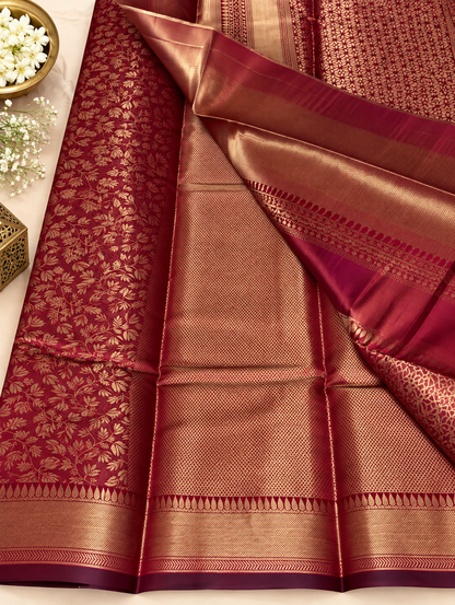 Royal Maroon Gold Zari Woven Banarasi Silk Saree With Transcendent Blouse Piece