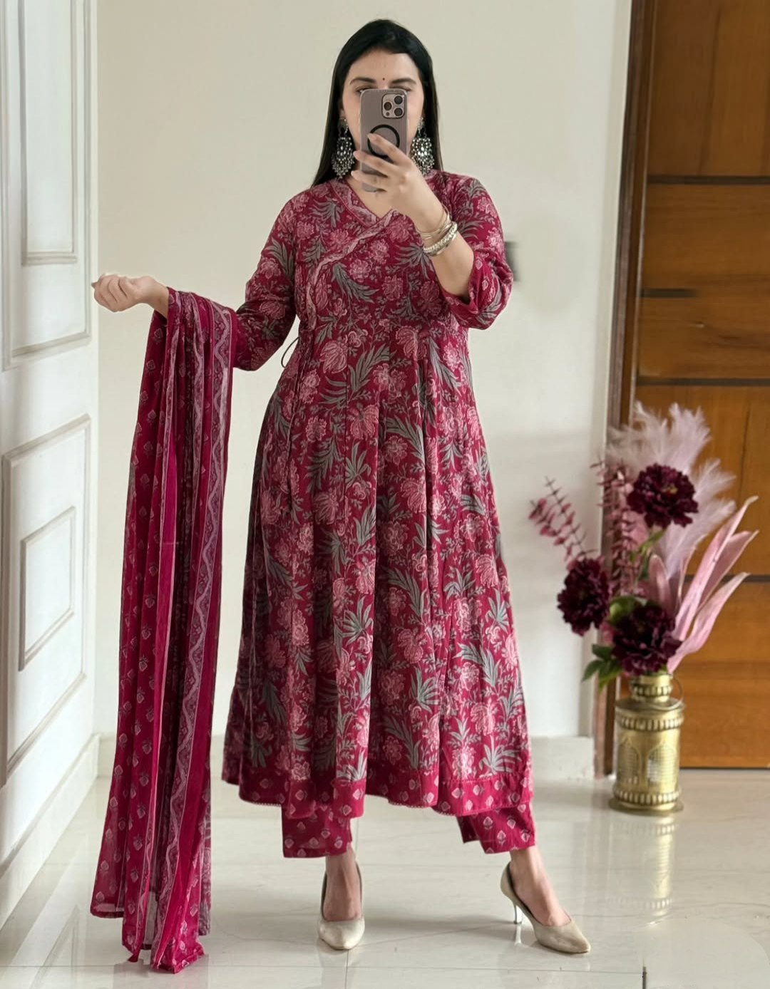 ELEGANT ANARKALI STYLE PURE COTTON SUIT SET
