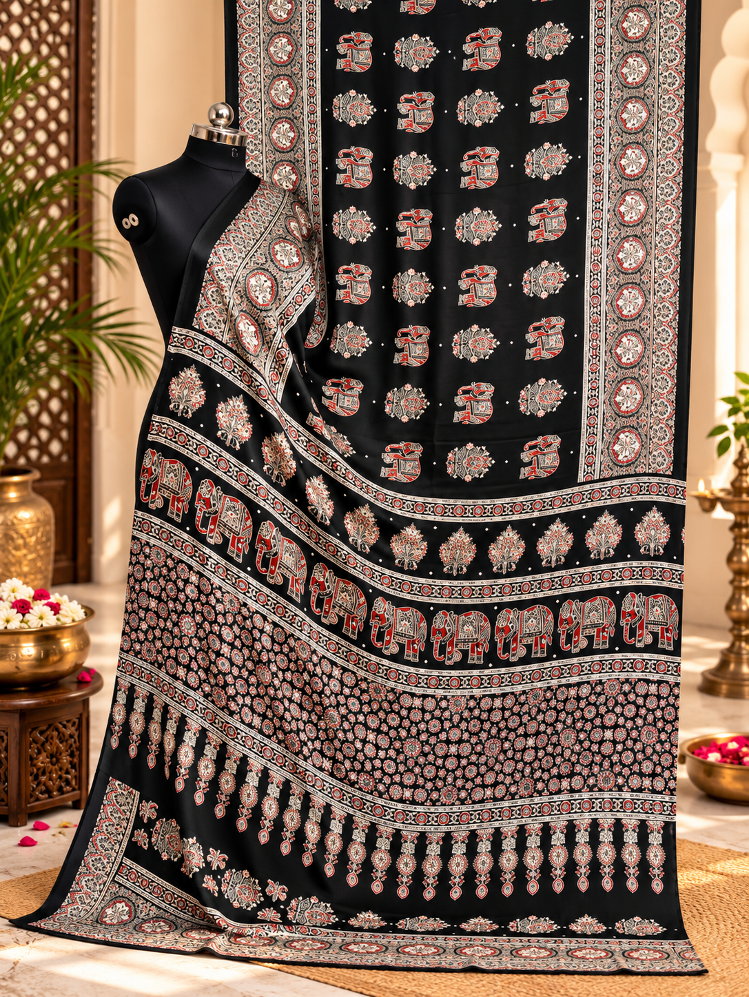 Divine Black Gajji Silk Saree with Real Mirror Work