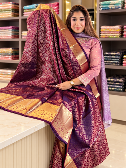 Royal Purple Soft Banarasi Silk Saree with Winsome Blouse Piece