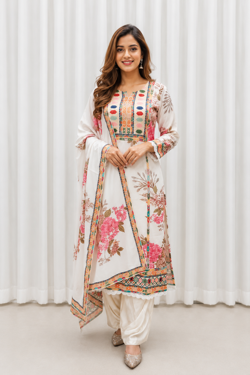 Very Attractive Floral Printed Muslin Suit Set with Sequin Embroidery Work