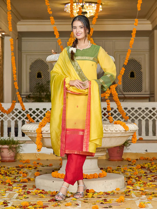 ELEGANT KANCHI COTTON SUIT SET WITH JAQUARD DUPATTA
