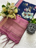 Nayantara Navy-Pink Floral Print Soft Tussar Silk Saree
