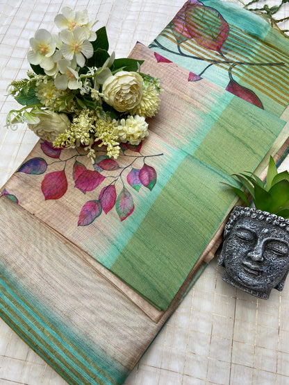 Traditional Sea Green Floral Soft Tussar Silk Saree