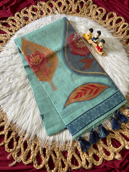 Avira Aqua Bloom Soft Muga Cotton Weaving Saree