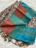 Elegant Tarang Brown Soft Tussar Silk Saree with Kalamkari Block Prints