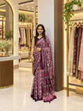 Aarohi Plum Ajrakh Printed Japan Silk Saree with Elegant Pallu