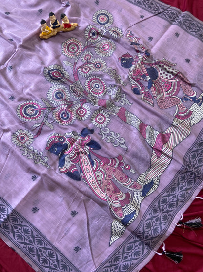 Lavanya Lavender Muse Heritage Art Soft Muga Cotton Woven Saree
