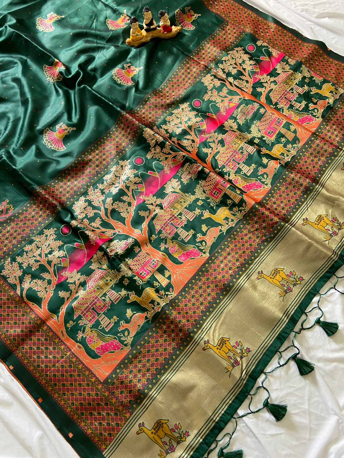 Vrindavan Emerald Green - Premium Woven Zari Soft Pashmina Silk Saree