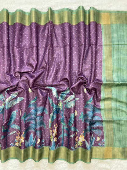 Amayra Royal Purple Botanical Tussar Silk Saree