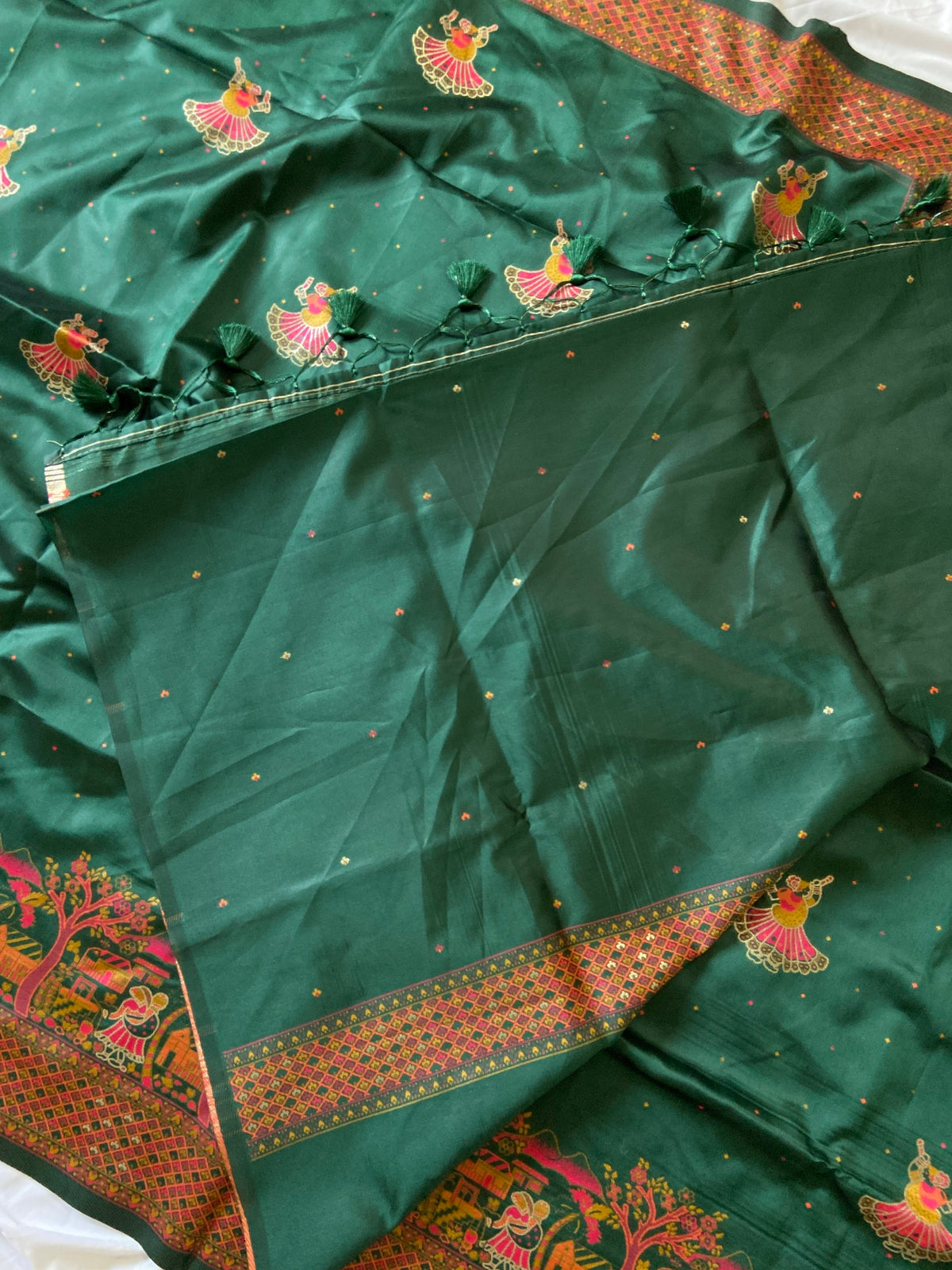 Vrindavan Emerald Green - Premium Woven Zari Soft Pashmina Silk Saree