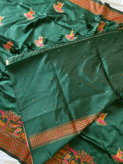 Vrindavan Emerald Green - Premium Woven Zari Soft Pashmina Silk Saree