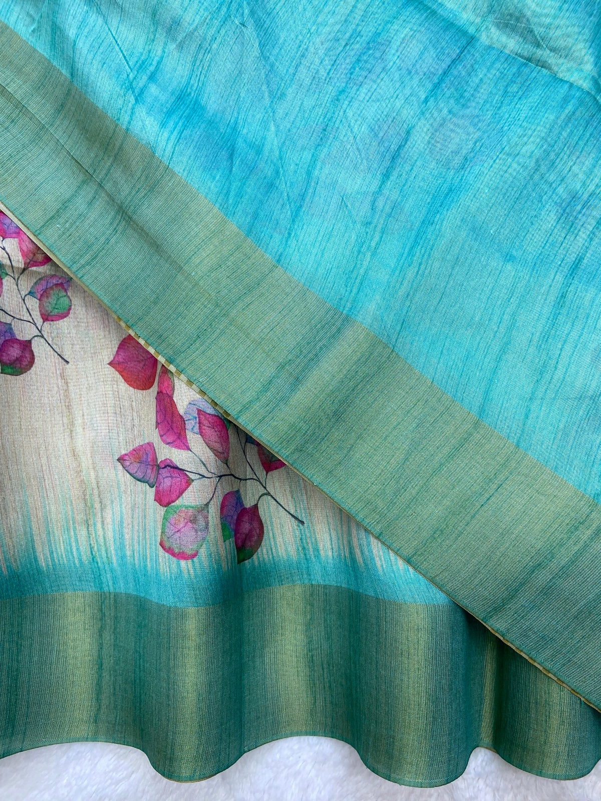 Traditional Sea Green Floral Soft Tussar Silk Saree