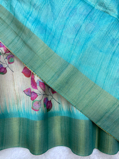 Traditional Sea Green Floral Soft Tussar Silk Saree