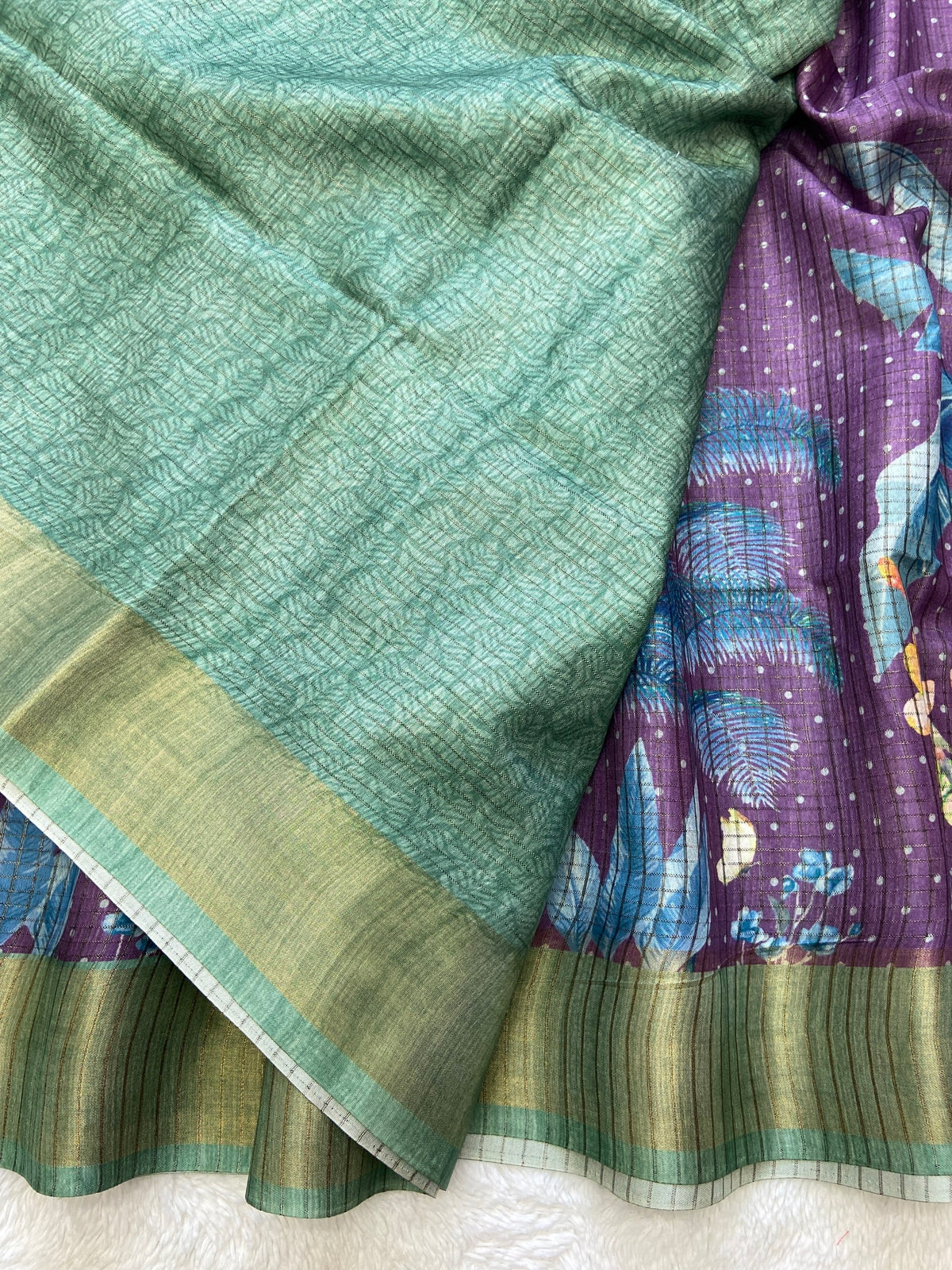 Amayra Royal Purple Botanical Tussar Silk Saree