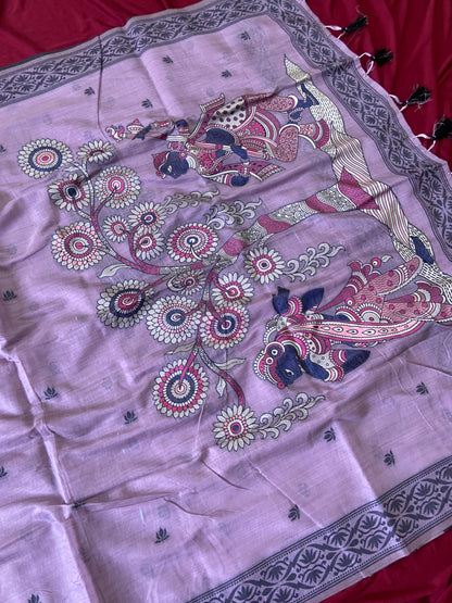 Lavanya Lavender Muse Heritage Art Soft Muga Cotton Woven Saree