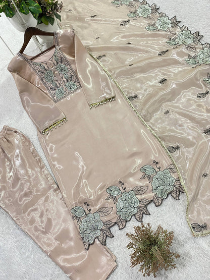 New Designer Jimmy Choo Silk Embroidered Suit Set with Dupatta