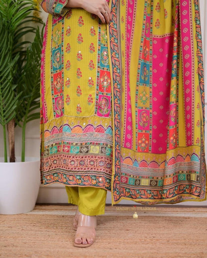 Very Beautiful Multi-Color Muslin Printed Suit Set with Dupatta