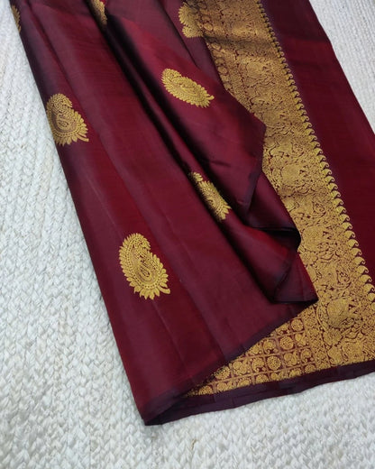 Classic Maroon Banarasi Silk Saree With Adorning Blouse Piece