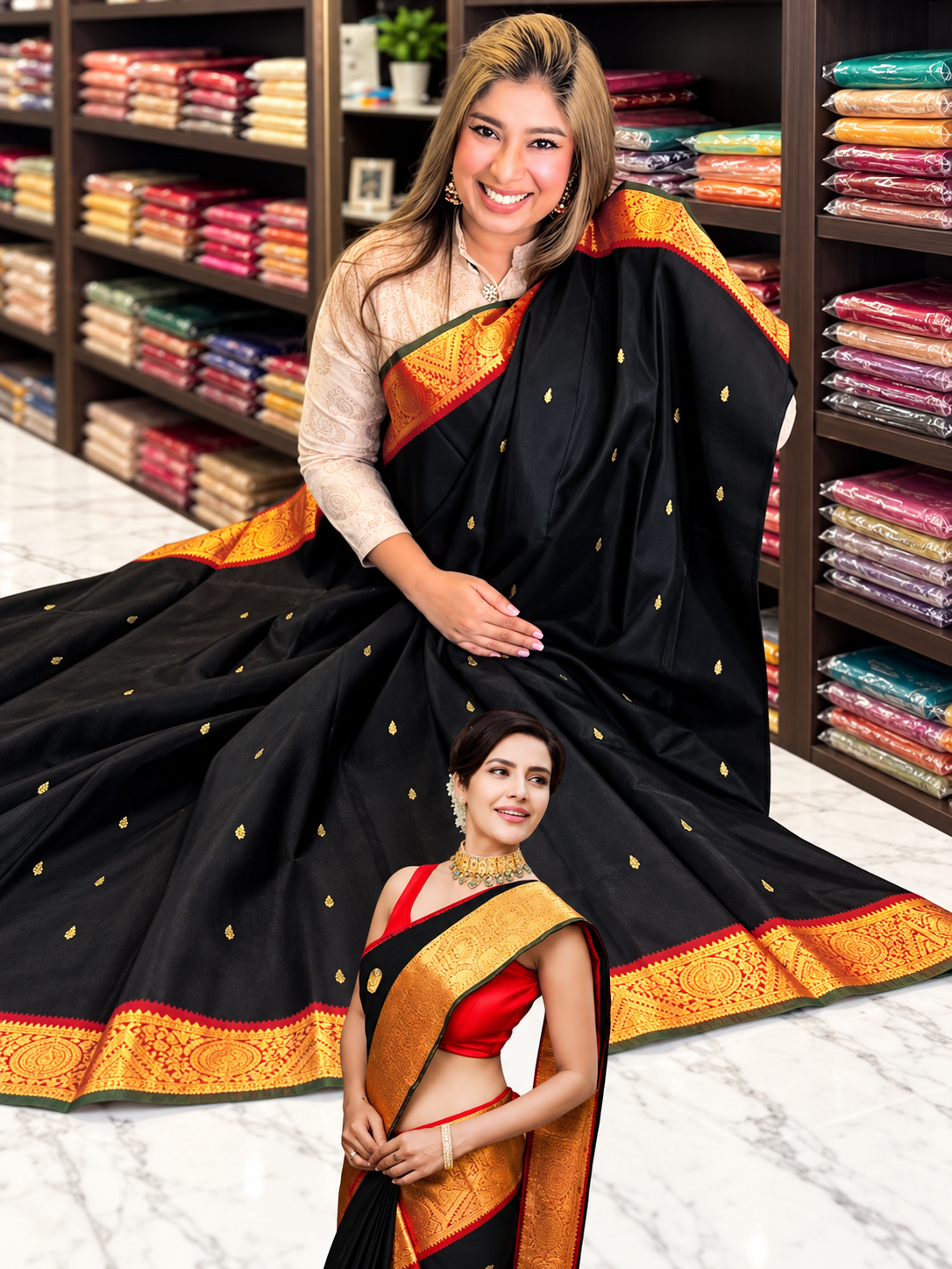 Traditional Black Kanjivaram Style Silk Festive Saree