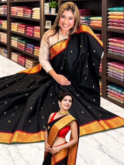 Traditional Black Kanjivaram Style Silk Festive Saree