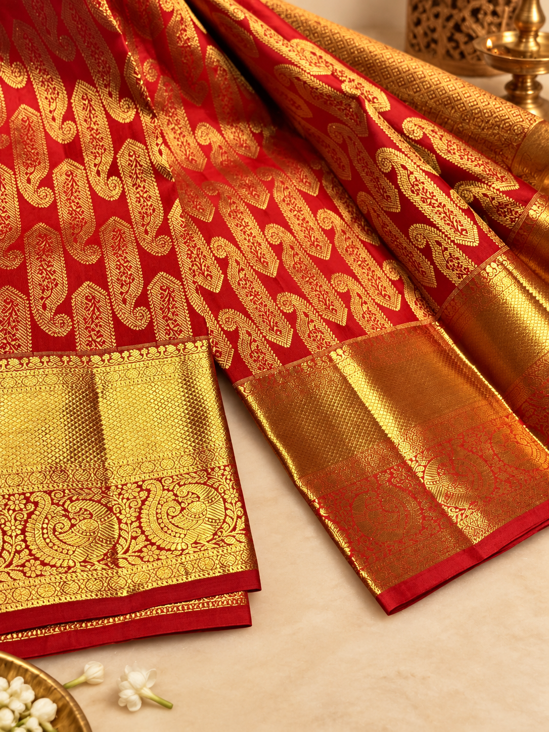 Traditional Royal Red Soft Banarasi Silk Saree With Vibrant Blouse Piece