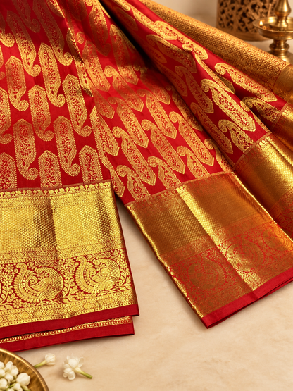 Traditional Royal Red Soft Banarasi Silk Saree With Vibrant Blouse Piece