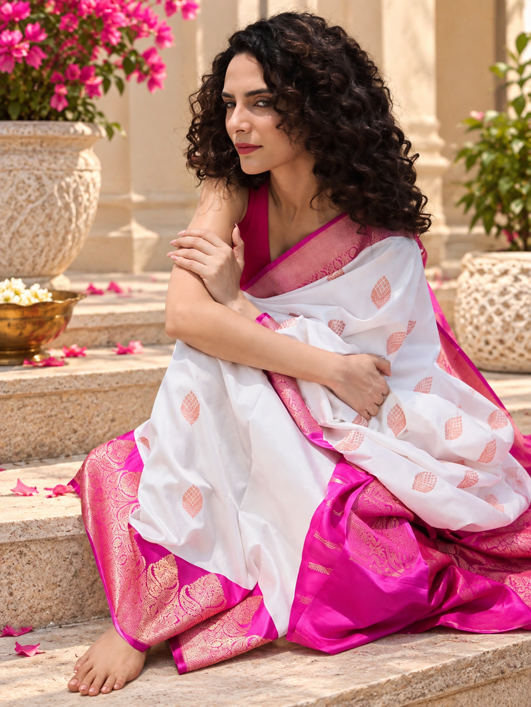 Traditional White Kanjivaram Soft Silk Festive Saree