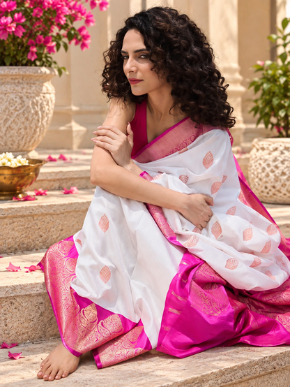 Traditional White Kanjivaram Soft Silk Festive Saree