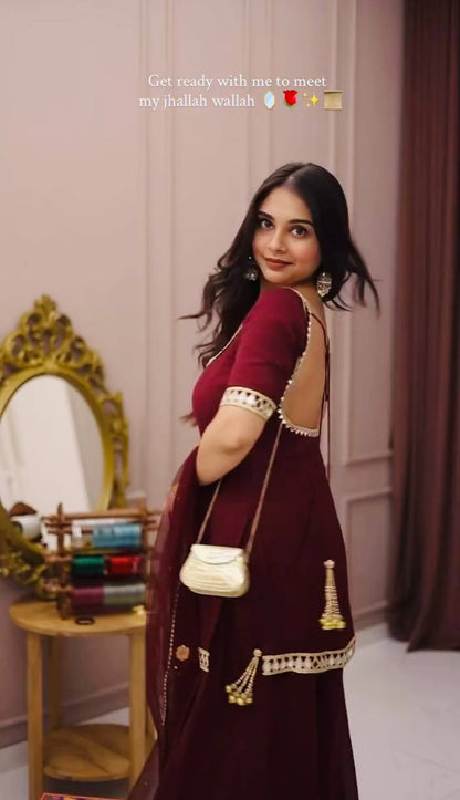 Very Beautiful Maroon Heavy Faux Georgette Sharara Suit Set