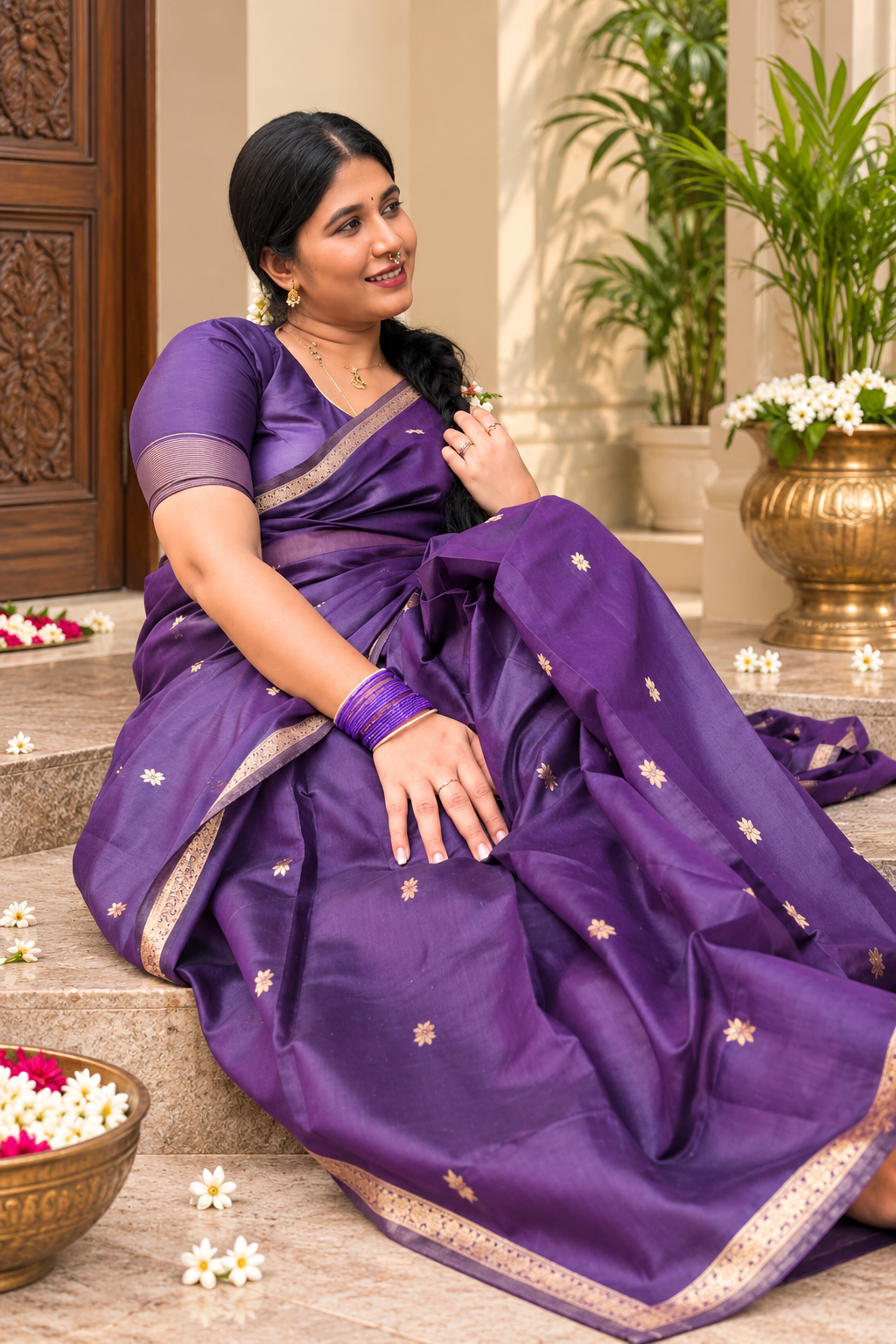 Royal Purple Maheshwari Soft Cotton Silk Festive Saree