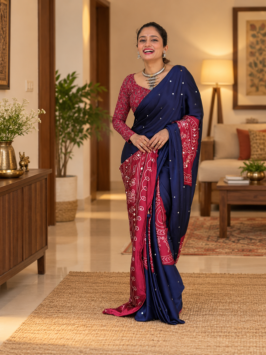 Traditional Festive Royal Blue Gajji Silk Saree With Real Mirror Work