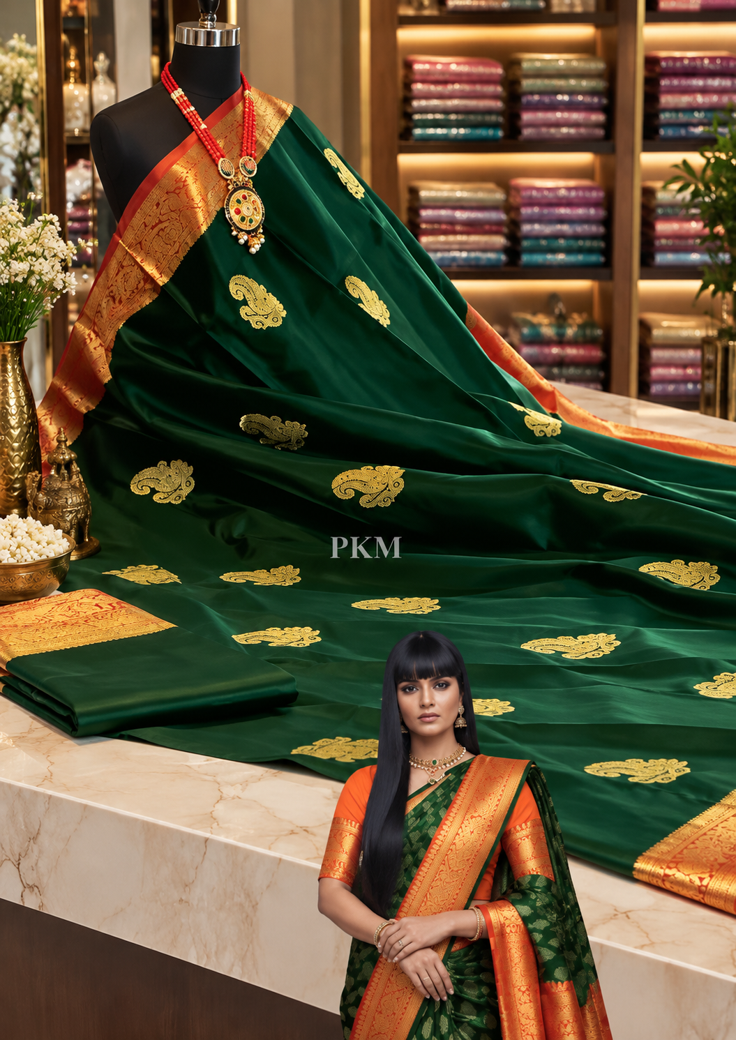 Attractive Dark Green Soft Banarasi Silk Saree with Lovely Blouse Piece