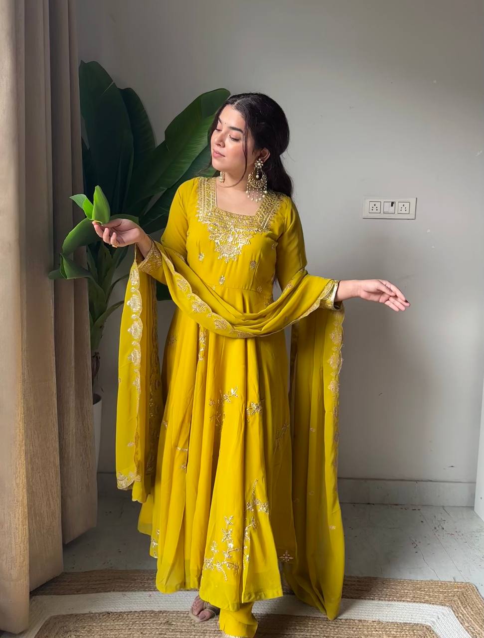 Designer Yellow Fox Georgette Anarkali Suit Set