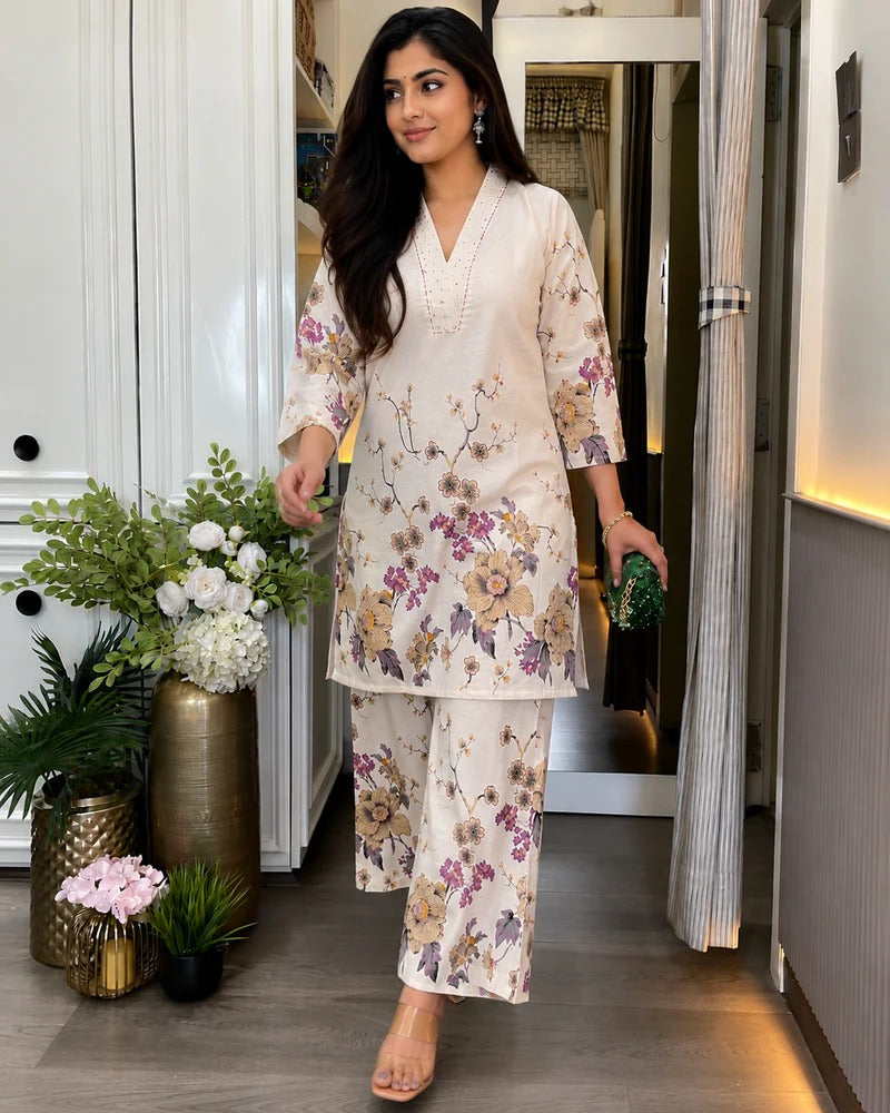 Very Attractive Pure Cotton Floral Printed Co-Ord Set