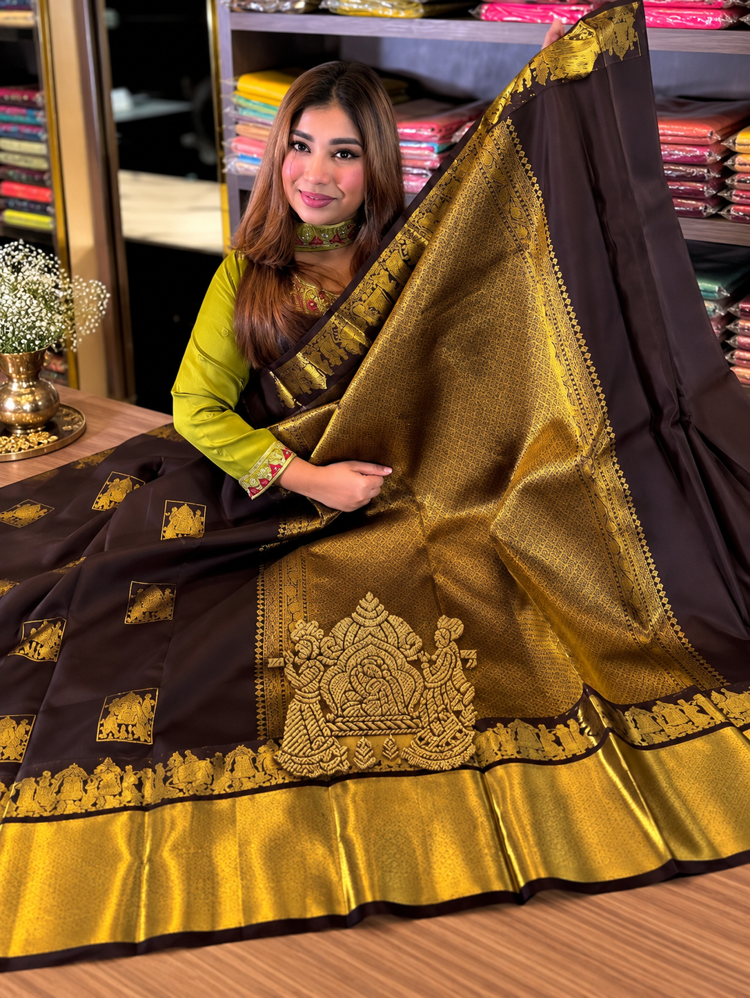 Elegant Brown Soft Banarasi Silk Saree with Snappy Blouse Piece