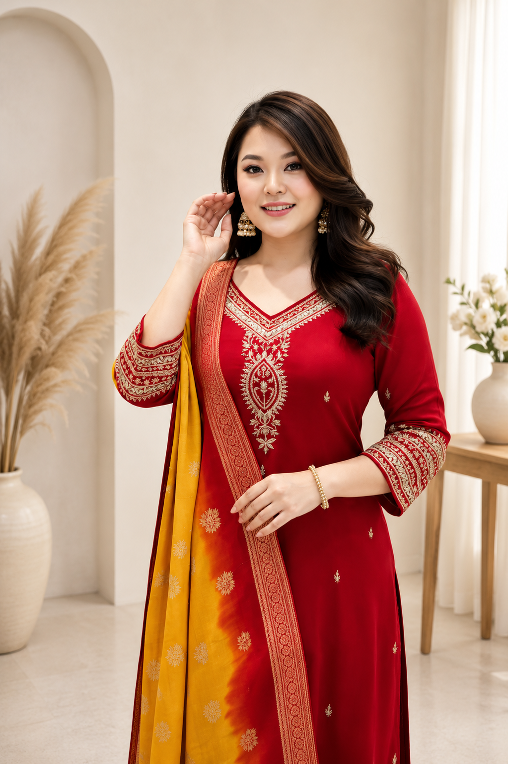 Very Attractive Berry Silk Suit Set with Kanjivaram Dupatta