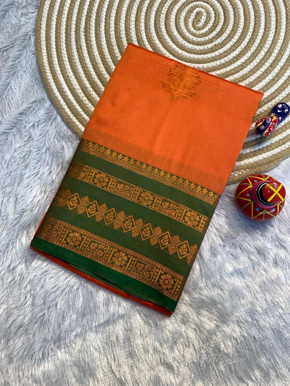 Dharma Exclusive - Banarasi Soft Silk Saree with Rich Copper Zari Pallu