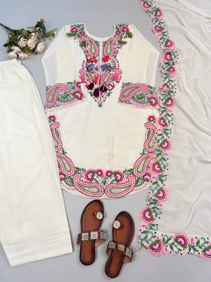Attractive Designer Heavy Georgette Embroidery Farshi Salwar Suit Set