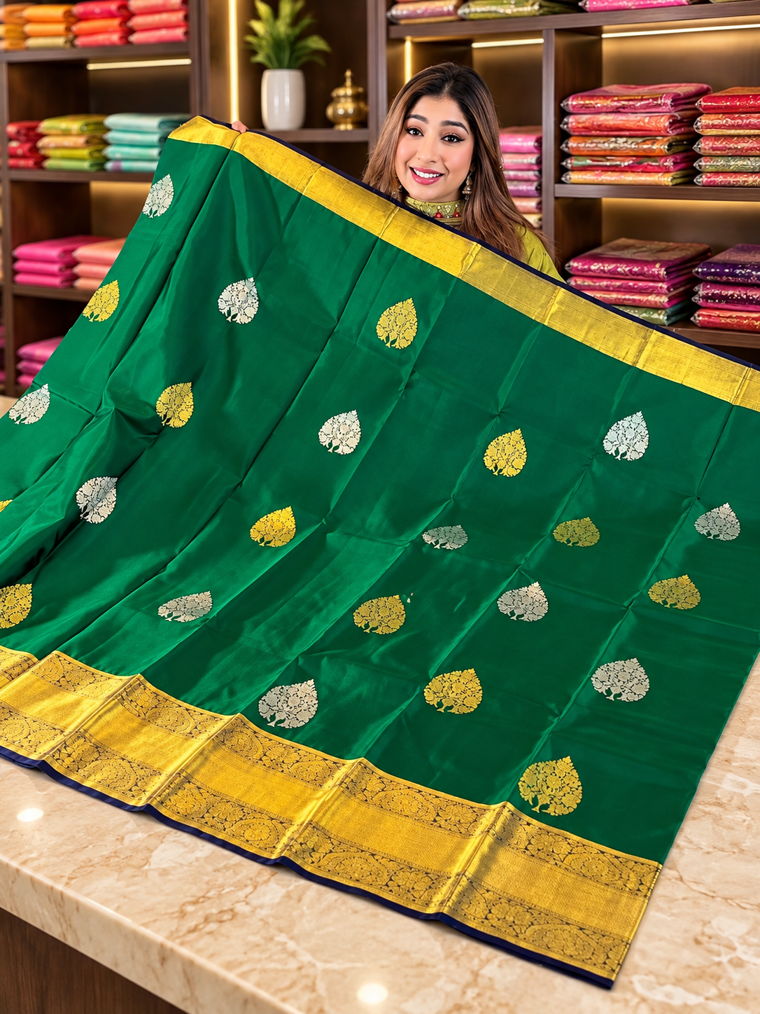 Emerald Green Soft Banarasi Silk Saree With Ineffable Blouse Piece