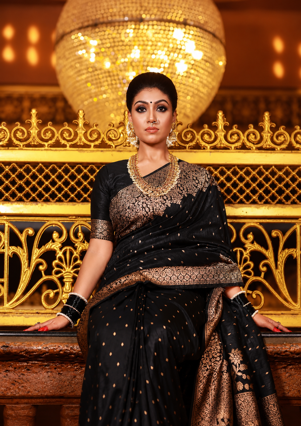 Outstanding Black Soft Banarasi Silk Saree with Heavy Zari Border