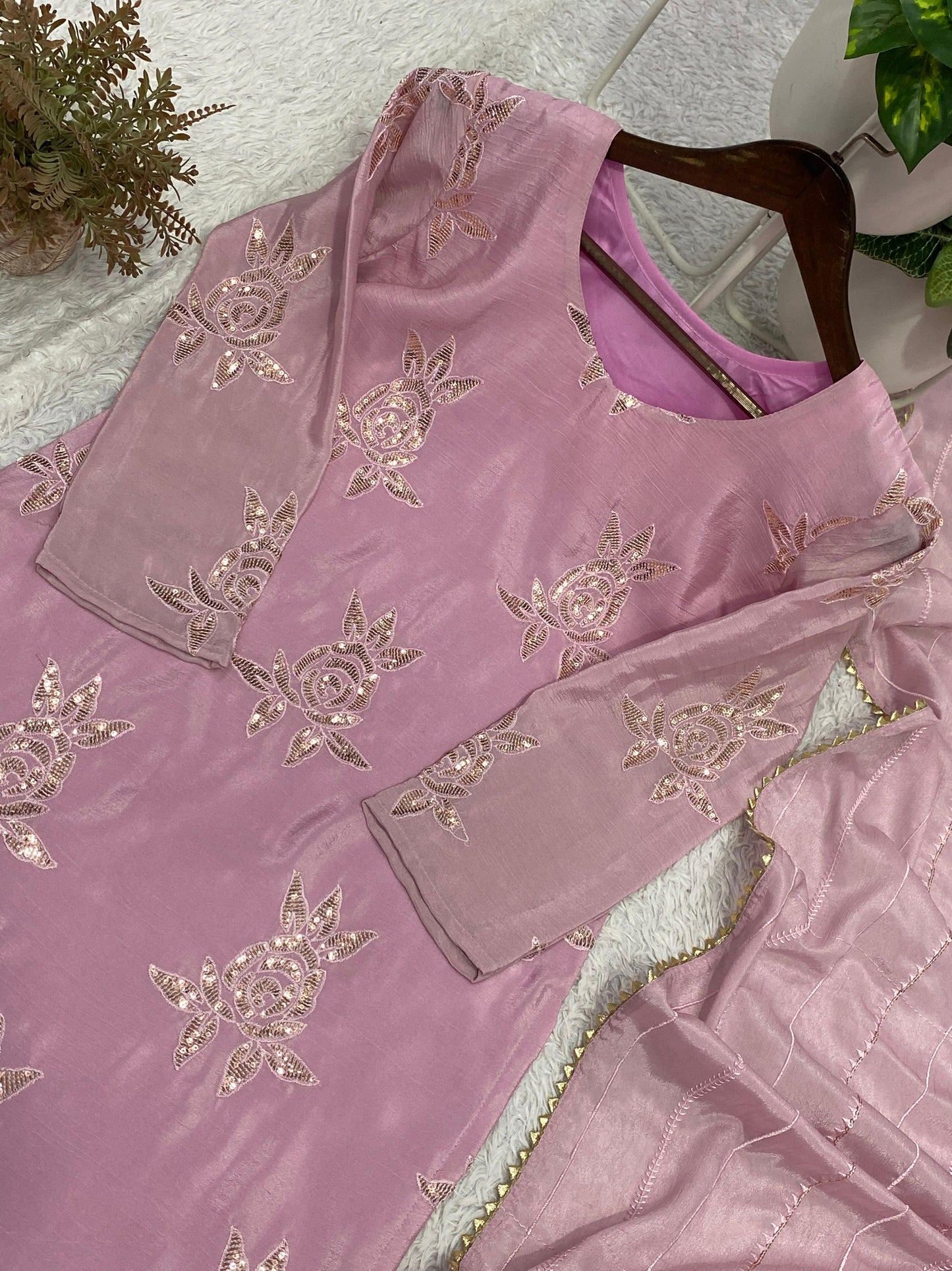 Elegant Pink Chinon 3-Piece Festive Salwar Suit Set with Sequin Work