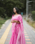 Luxuriant Pink Cotton Silk Saree With Evocative Blouse Piece
