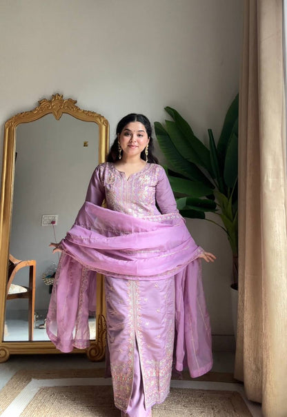 Premium Roman Silk Embroidery Suit Set With Dupatta