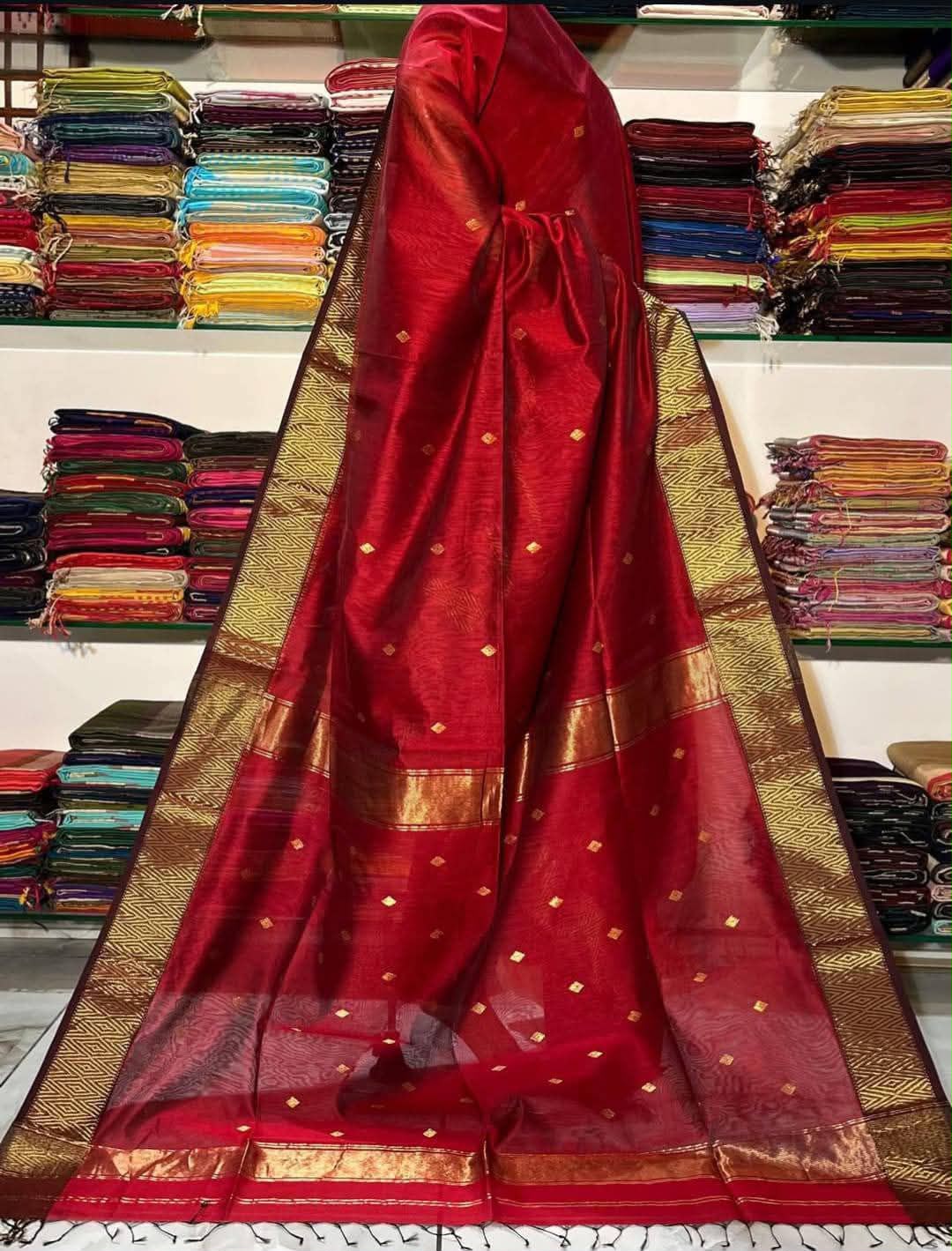 Royal Red Handloom Maheshwari Cotton Silk Sarees