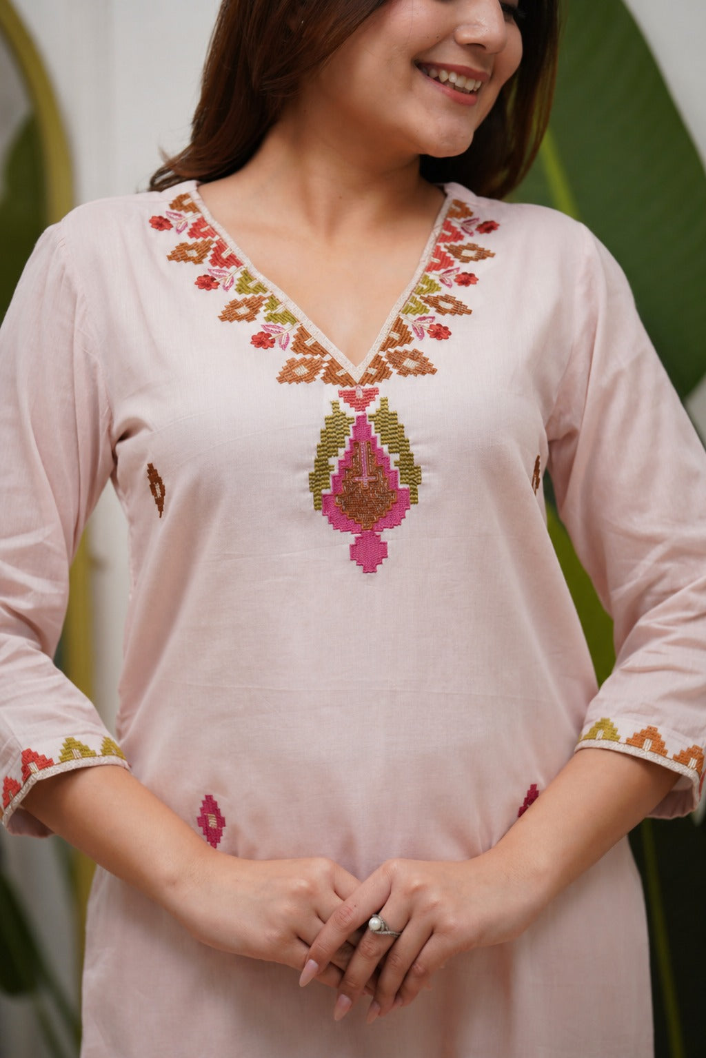 Premium Blush Pink PV Mul Embroidered Suit Set with Dupatta